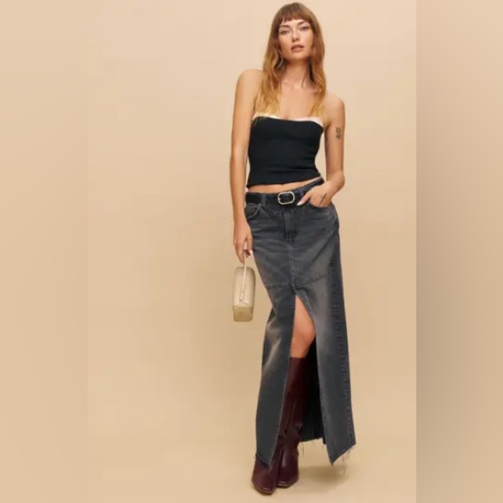 BNWT Reformation Tazz Denim Maxi Skirt in Liman